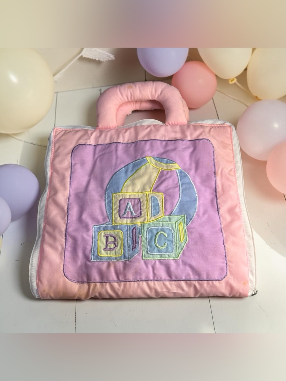 My ABC Bag Pockets of Learning Quilt Zip Case 25 Mini Stuffed Animals & Obects